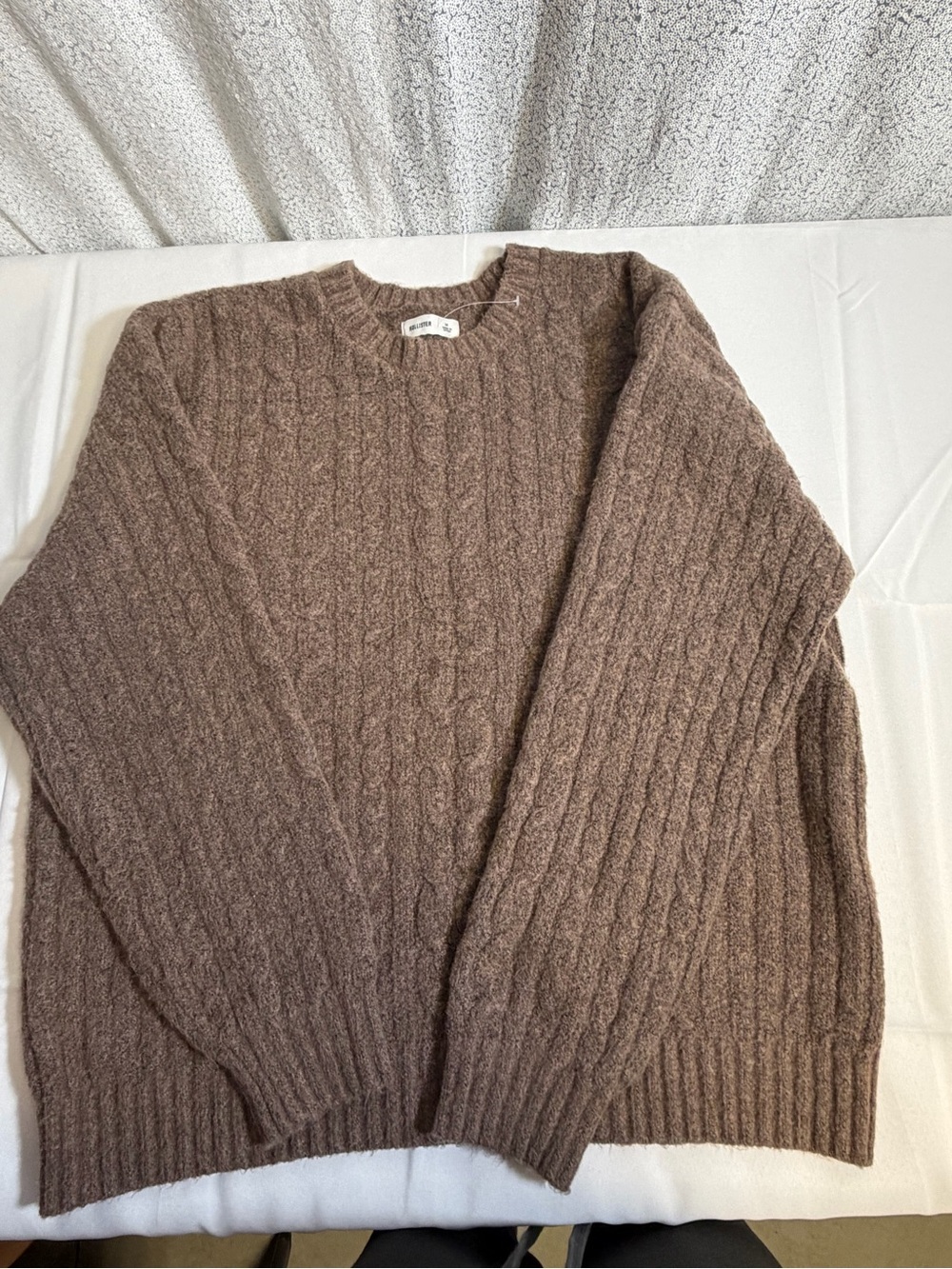 Hollister Taupe Crewneck Cable Knit Sweater